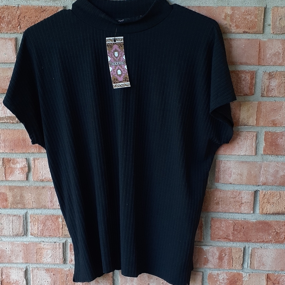 boohoo high neck cap sleeve soft rib top